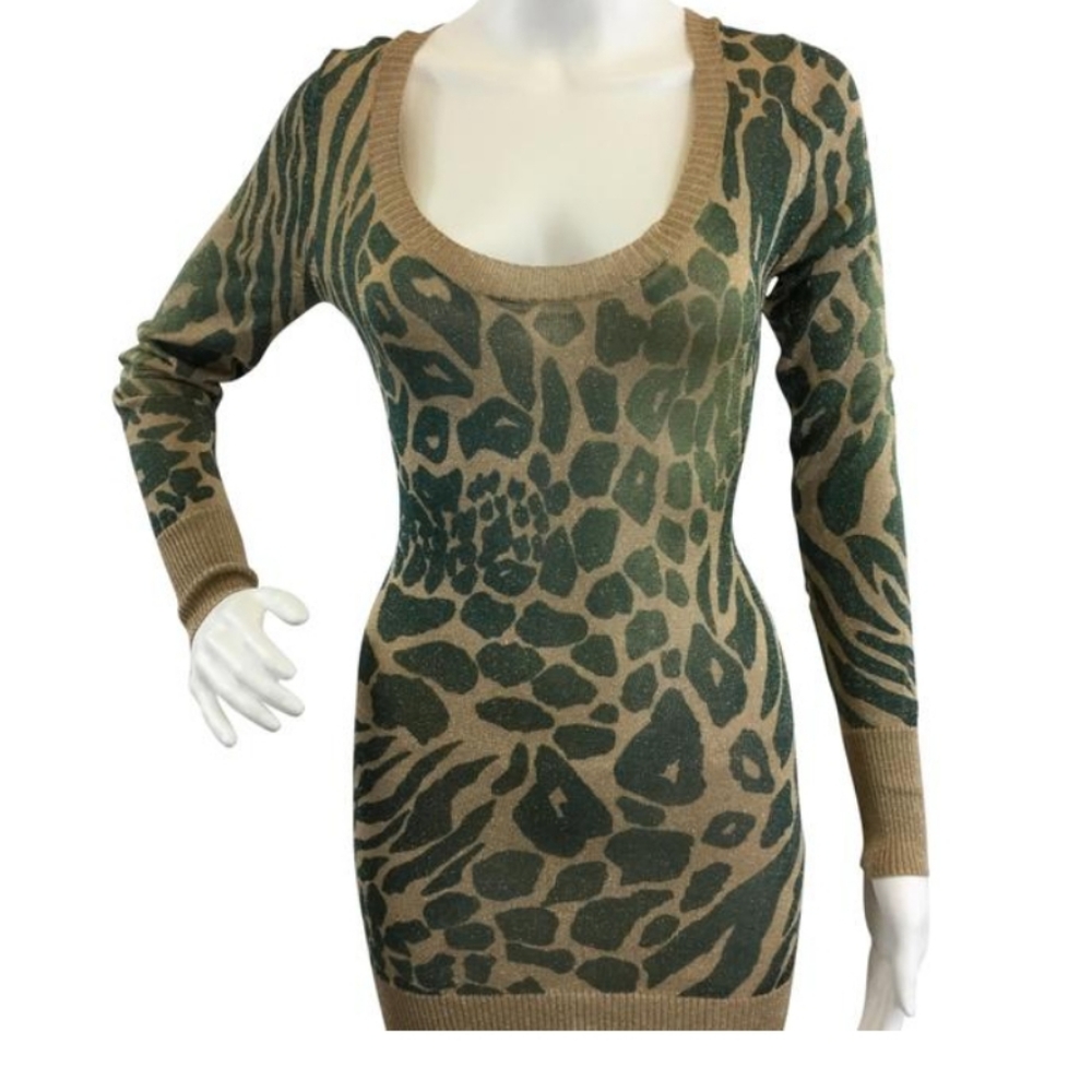 Express Women's Green Gold Leopard Print Tunic Top